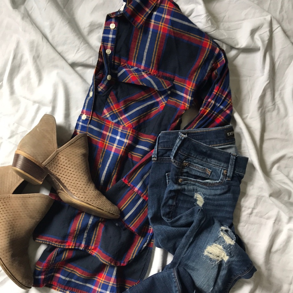 Plaid button tunic